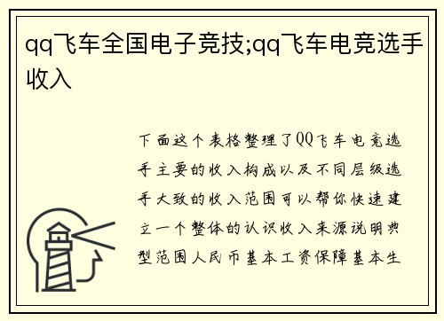 qq飞车全国电子竞技;qq飞车电竞选手收入